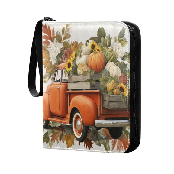 Trading Card Binder 400 Capacity PU Leather Zippered Collection Card Album for Sports Game Cards Truck Full Of Pumpkins