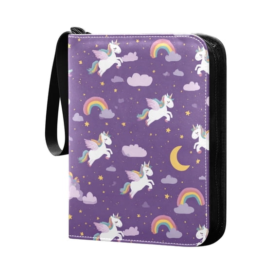 Trading Card Binder 400 Capacity PU Leather Zippered Collection Card Album for Sports Game Cards Unicorns with Rainbows and Clouds