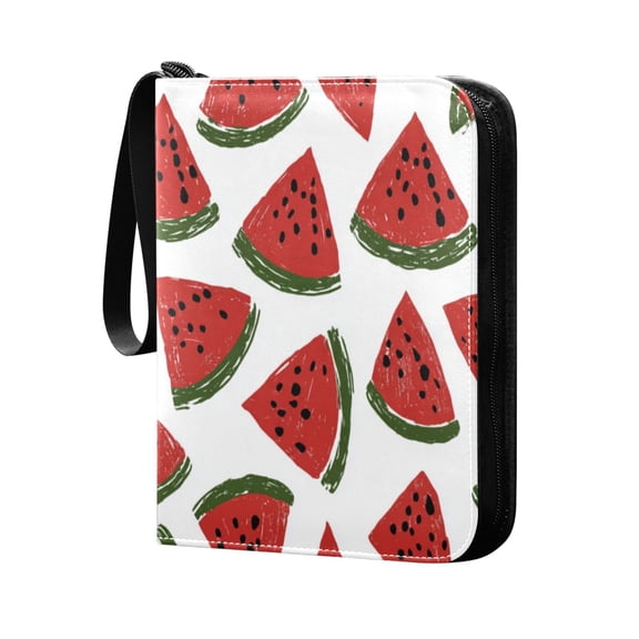 Trading Card Binder 400 Capacity PU Leather Zippered Collection Card Album for Sports Game Cards Watermelon Slice Pattern