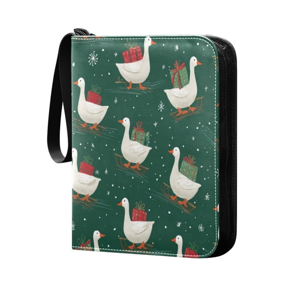 Trading Card Binder 400 Capacity PU Leather Zippered Collection Card Album for Sports Game Cards White Goose Carrying Christmas Gift
