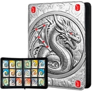 Trading Card Binder 9 Pocket 360 Cards Holder 3D Embossed Premium PU Card Collection Binder, Card Album for MTG, TCG, Sport Cards, Silver+Red Gemstone