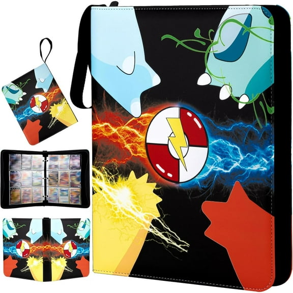 Trading Card Binder 9 Pocket,50-Page Double-Sided Storage Collection Book,Premium Card Binder 900 Pockets,3-ring Zipper Trading Card Holder is A Toys Gift for Girls and Boys(Black 9 pocket)