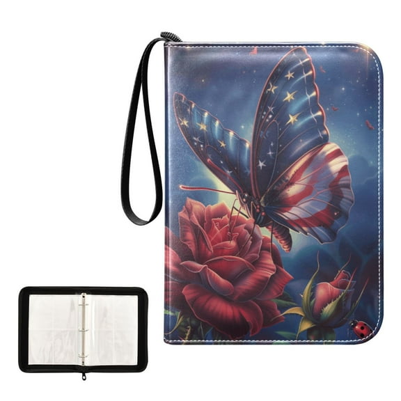 Trading Card Binder Album 400 Pockets 50 Removable 4-Pocket Pages Waterproof American Flag Colored Butterfly with Flower