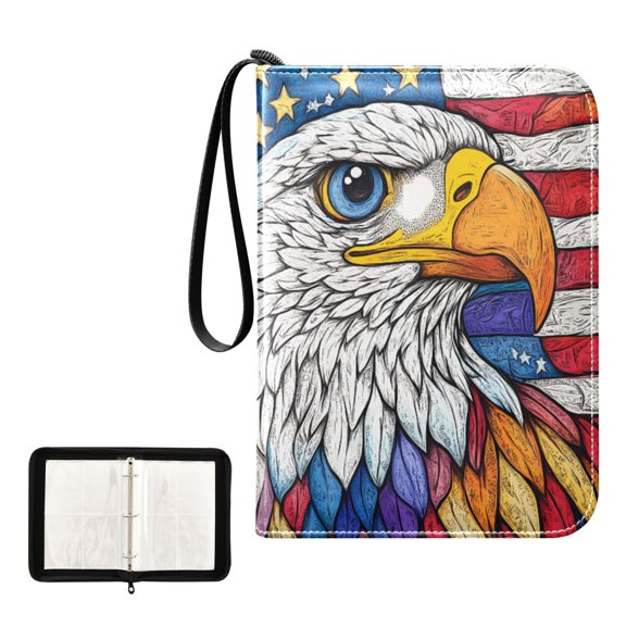 Trading Card Binder Album 400 Pockets 50 Removable 4-Pocket Pages Waterproof American Flag and Eagle