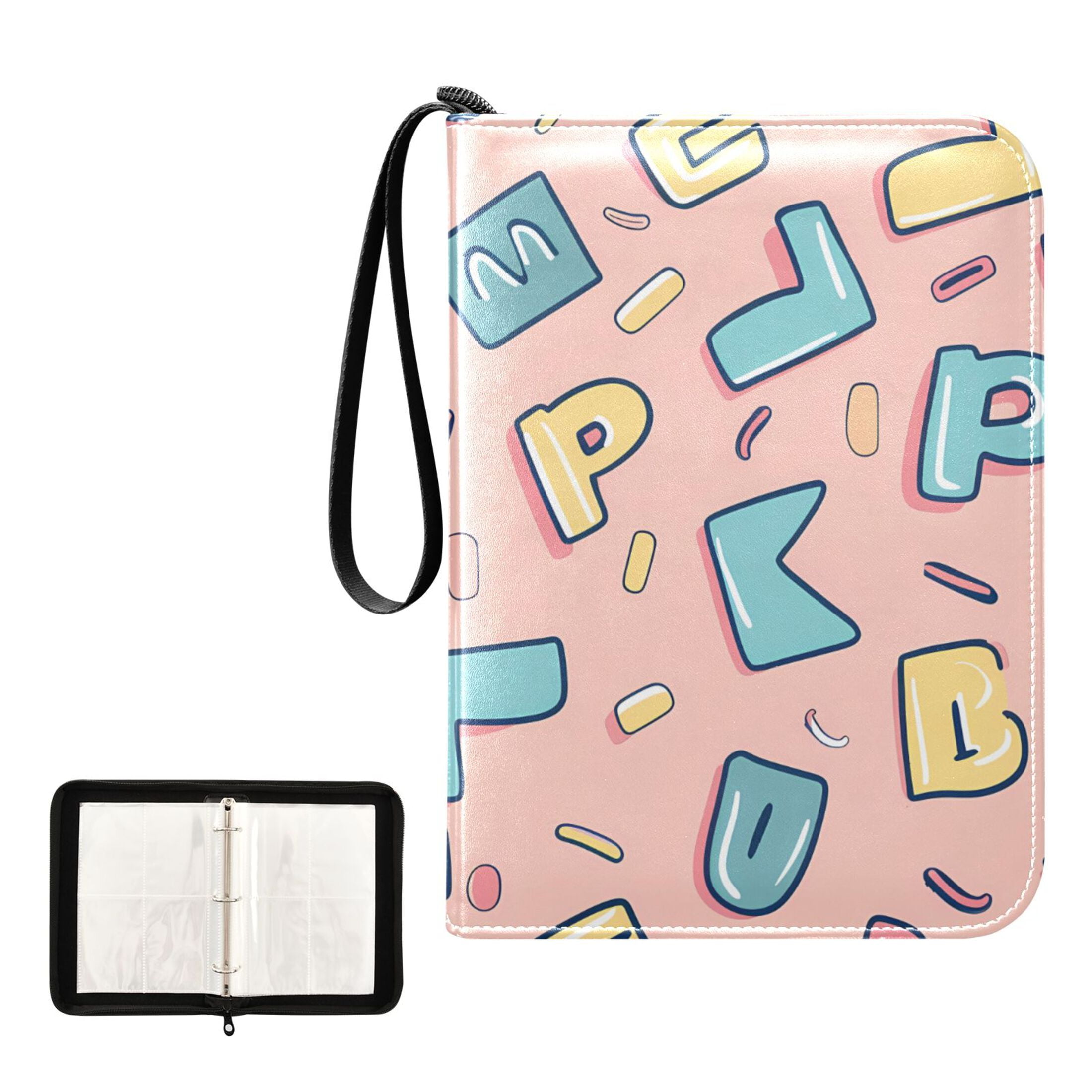 Trading Card Binder Album 400 Pockets 50 Removable 4-Pocket Pages Waterproof Cartoon Letter and Character