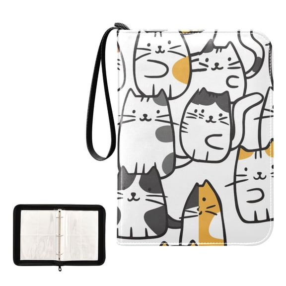 Trading Card Binder Album 400 Pockets 50 Removable 4-Pocket Pages Waterproof Cartoon Line Cats