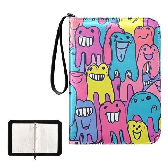 Trading Card Binder Album 400 Pockets 50 Removable 4-Pocket Pages Waterproof Cartoon Teeth