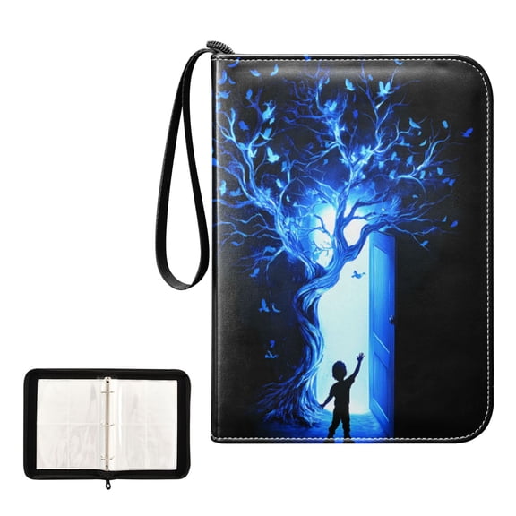 Trading Card Binder Album 400 Pockets 50 Removable 4-Pocket Pages Waterproof Child Blue Tree Door