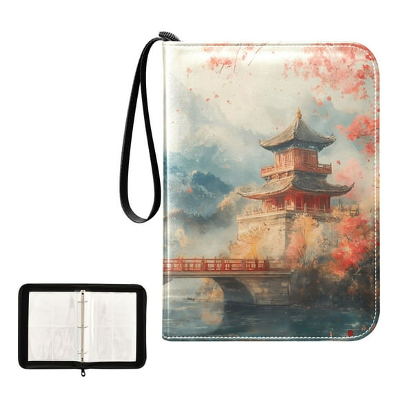 Trading Card Binder Album 400 Pockets 50 Removable 4-Pocket Pages Waterproof Chinese Towers and Bridges