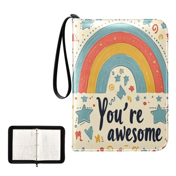Trading Card Binder Album 400 Pockets 50 Removable 4-Pocket Pages Waterproof Cute Rainbow with Stars and Hearts