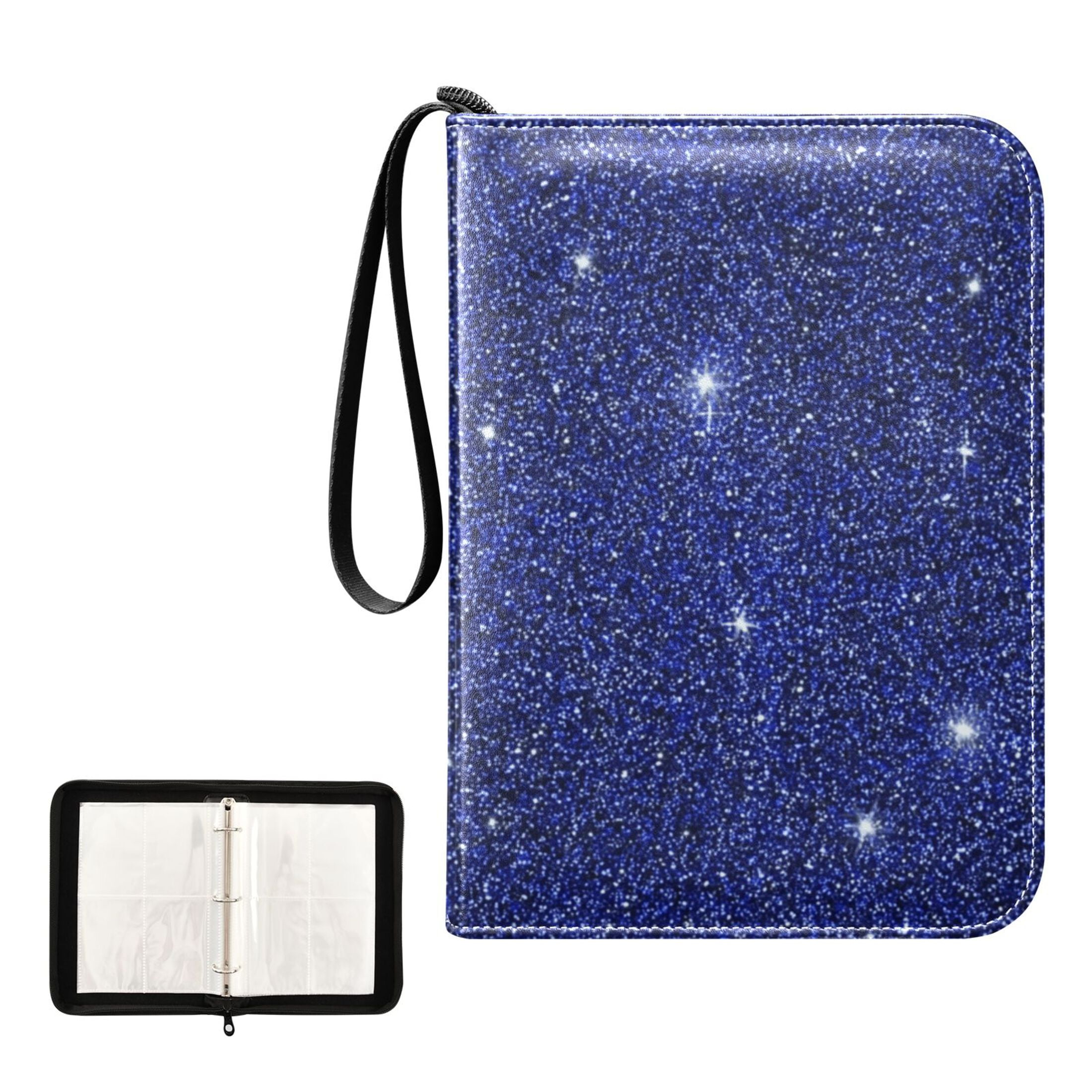 Trading Card Binder Album 400 Pockets 50 Removable 4-Pocket Pages Waterproof Deep Blue Sparkling and Shining