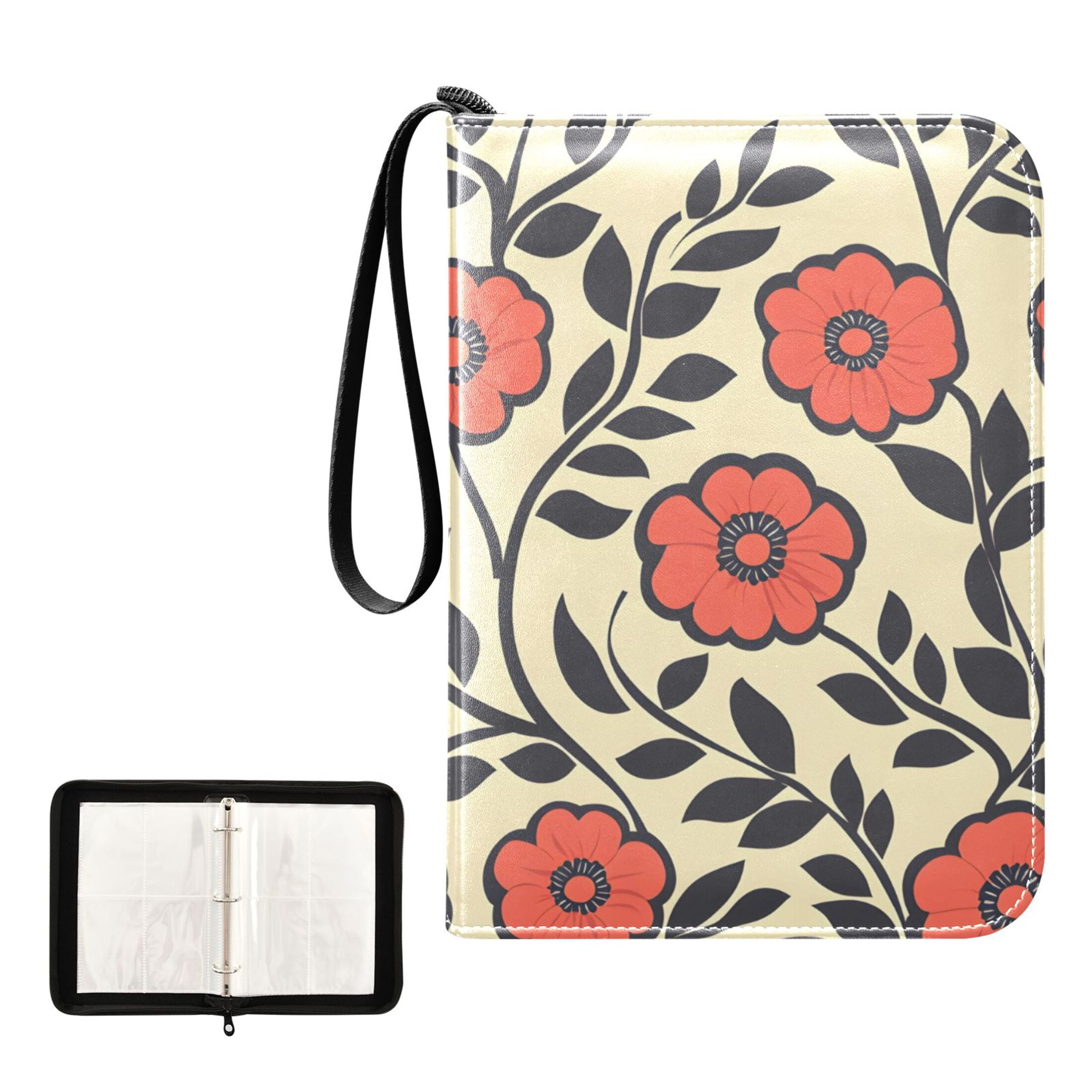 Trading Card Binder Album 400 Pockets 50 Removable 4-Pocket Pages Waterproof Elegant Retro Flowers and Leaves