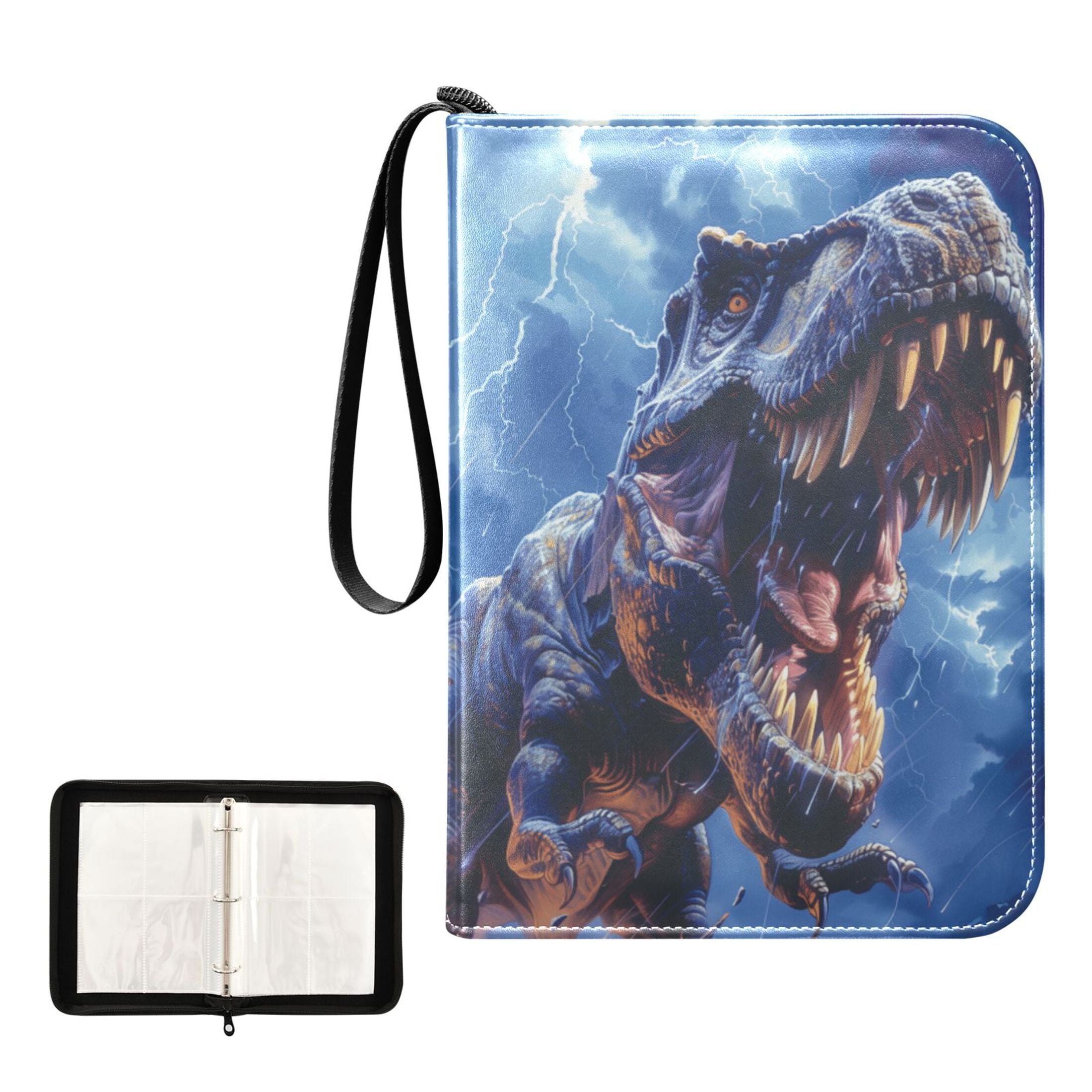Trading Card Binder Album 400 Pockets 50 Removable 4-Pocket Pages Waterproof Fierce Dinosaurs in Thunderstorm