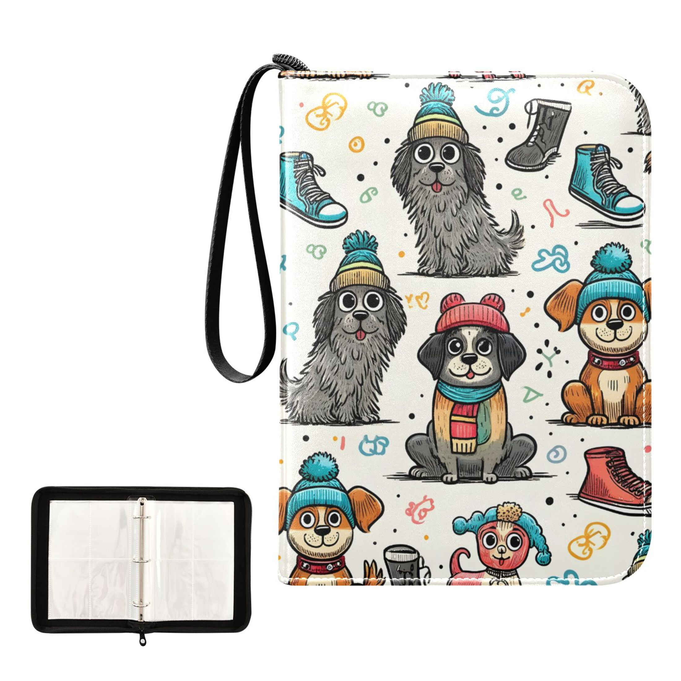 Trading Card Binder Album 400 Pockets 50 Removable 4-Pocket Pages Waterproof Funny Dogs and Shoes