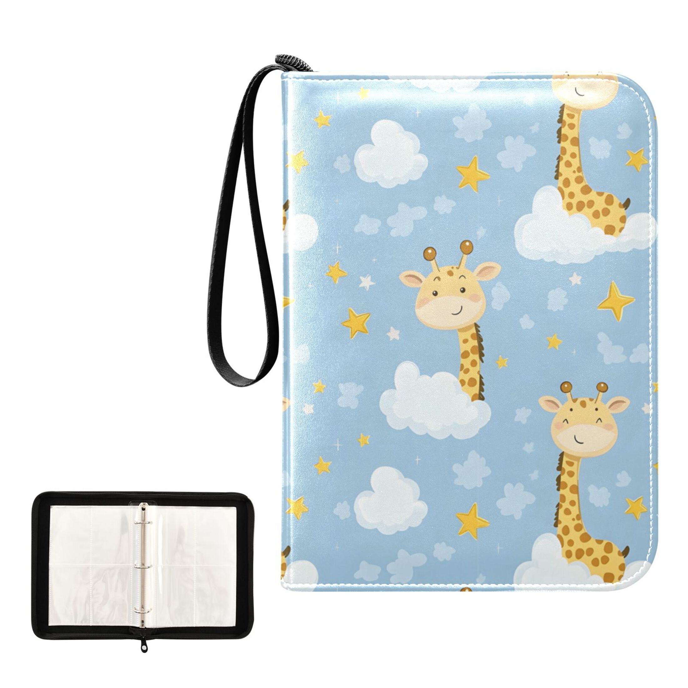Trading Card Binder Album 400 Pockets 50 Removable 4-Pocket Pages Waterproof Giraffe Cloud Star