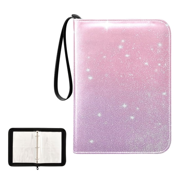 Trading Card Binder Album 400 Pockets 50 Removable 4-Pocket Pages Waterproof Glittering Purple Pink