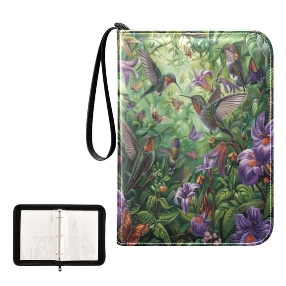 Trading Card Binder Album 400 Pockets 50 Removable 4-Pocket Pages Waterproof Hummingbirds Dance in Leaves