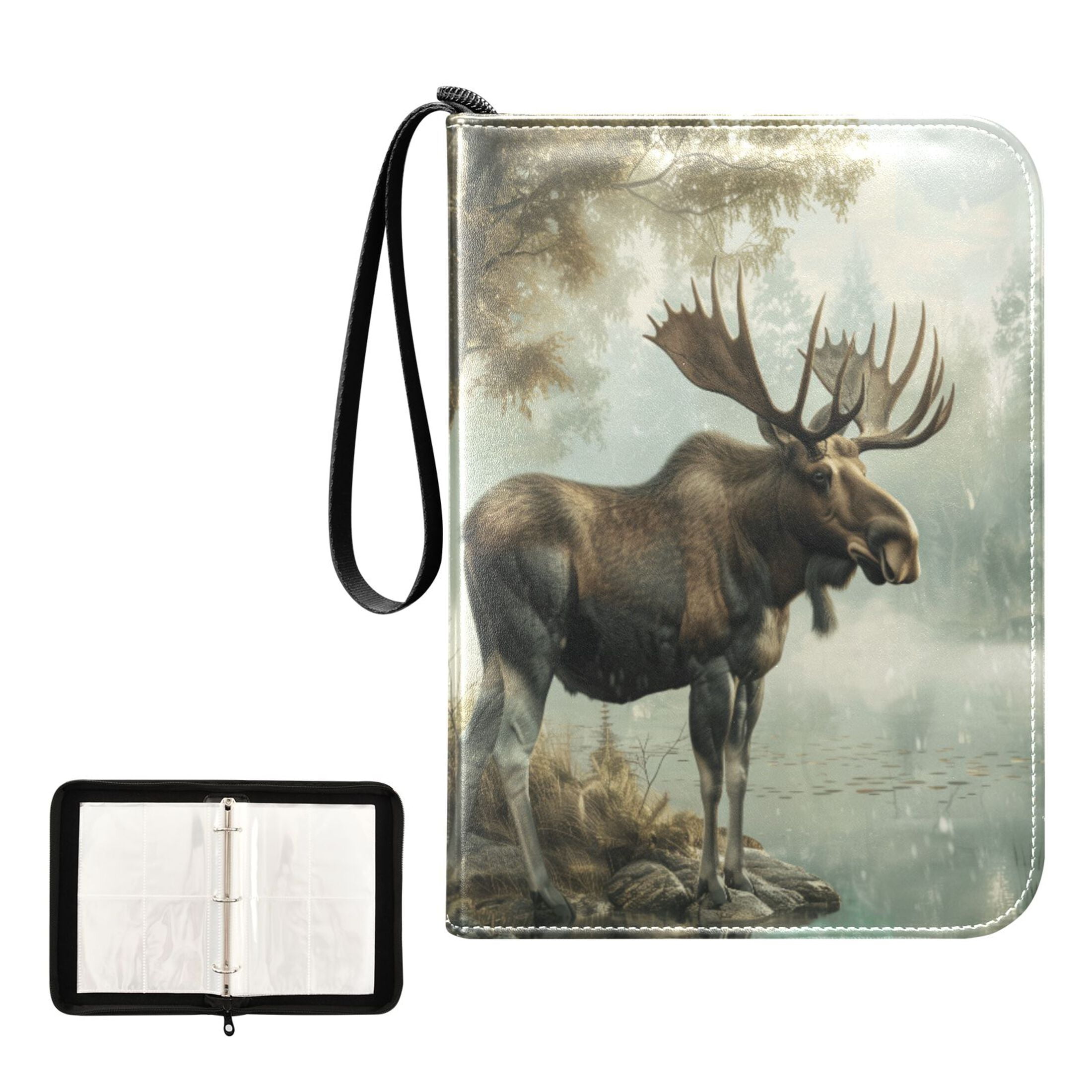 Trading Card Binder Album 400 Pockets 50 Removable 4-Pocket Pages Waterproof Moose on Misty Lake