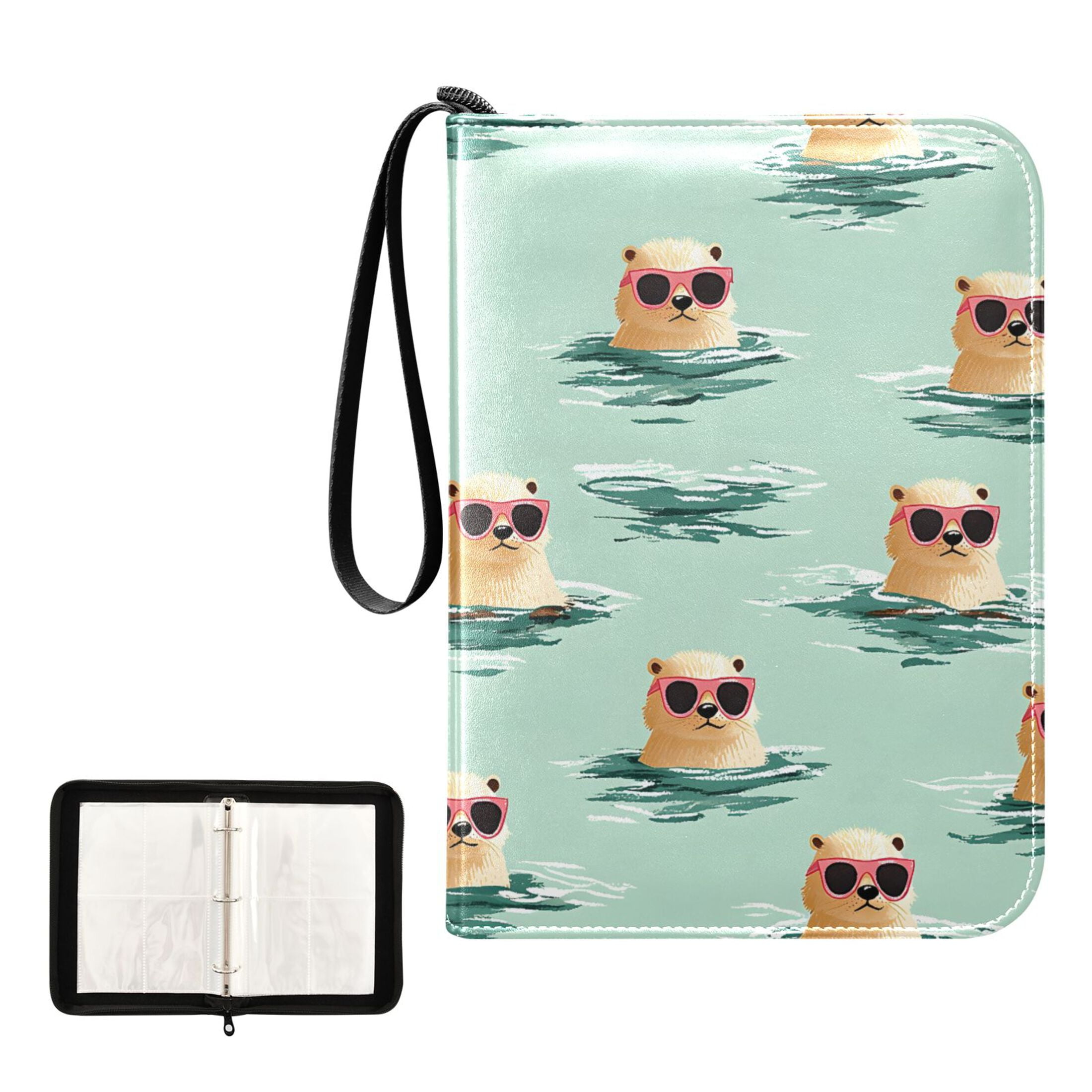 Trading Card Binder Album 400 Pockets 50 Removable 4-Pocket Pages Waterproof Otter with Sunglasses Swimming