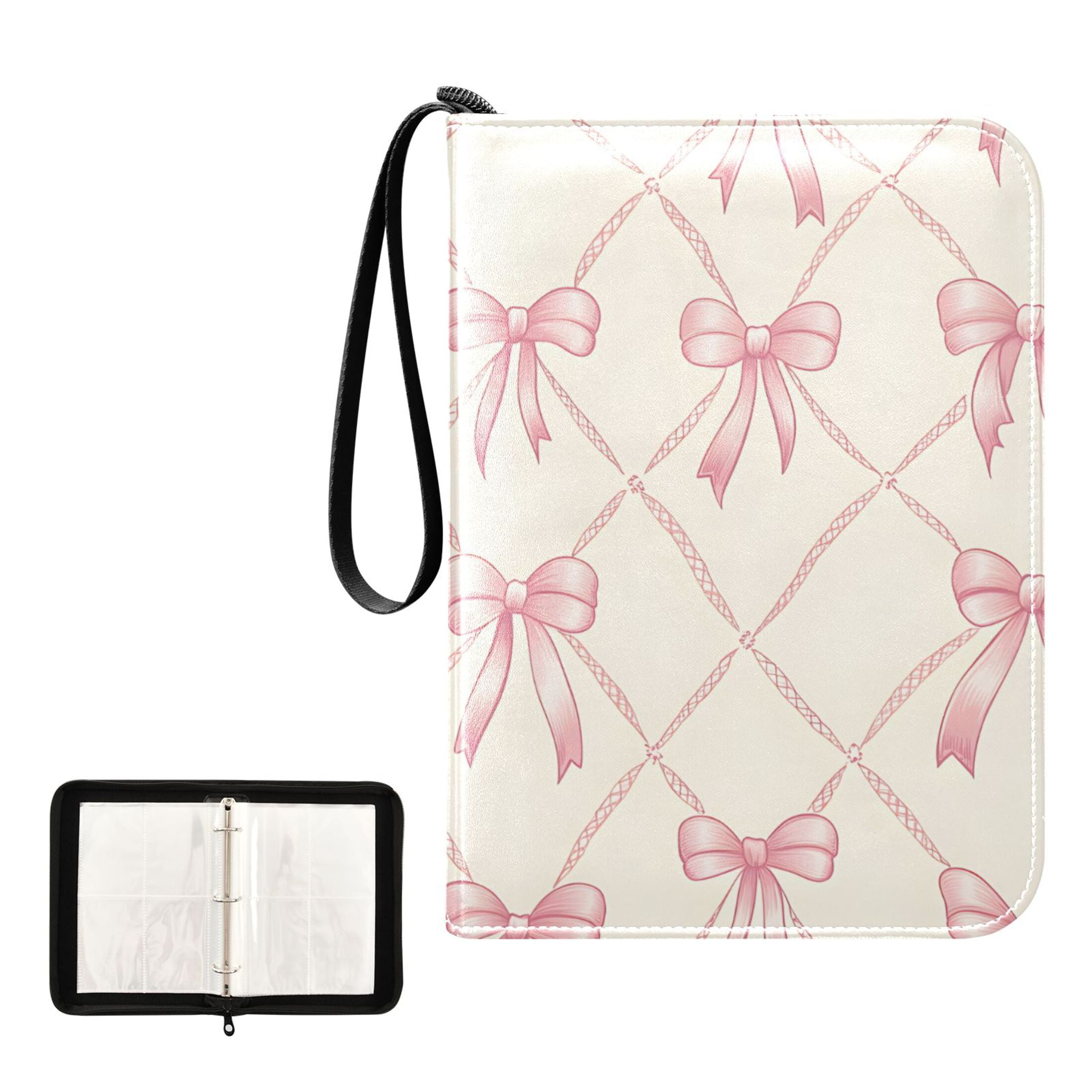 Trading Card Binder Album 400 Pockets 50 Removable 4-Pocket Pages Waterproof Pink Bow and Plaid