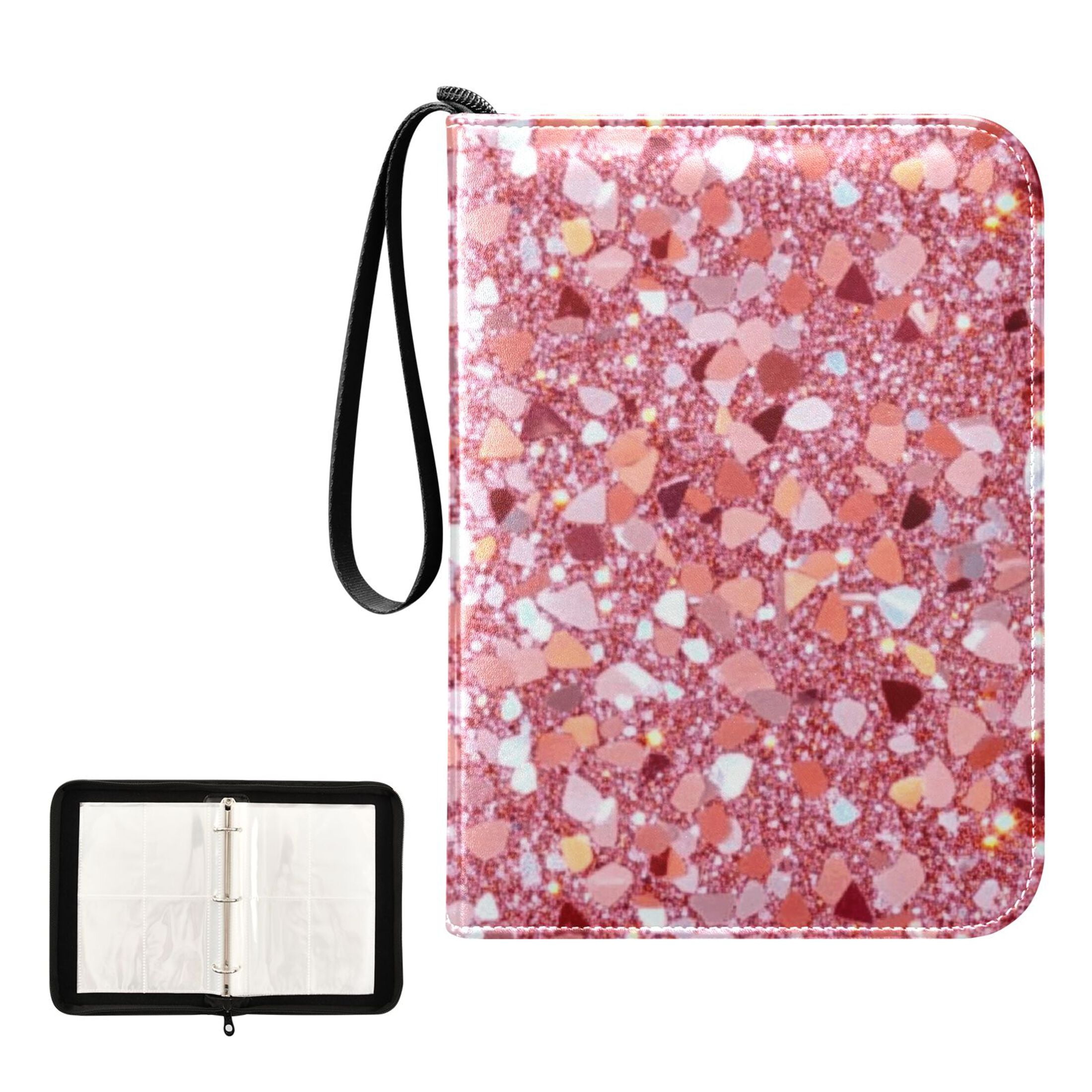 Trading Card Binder Album 400 Pockets 50 Removable 4-Pocket Pages Waterproof Pink Clastic Gemstone
