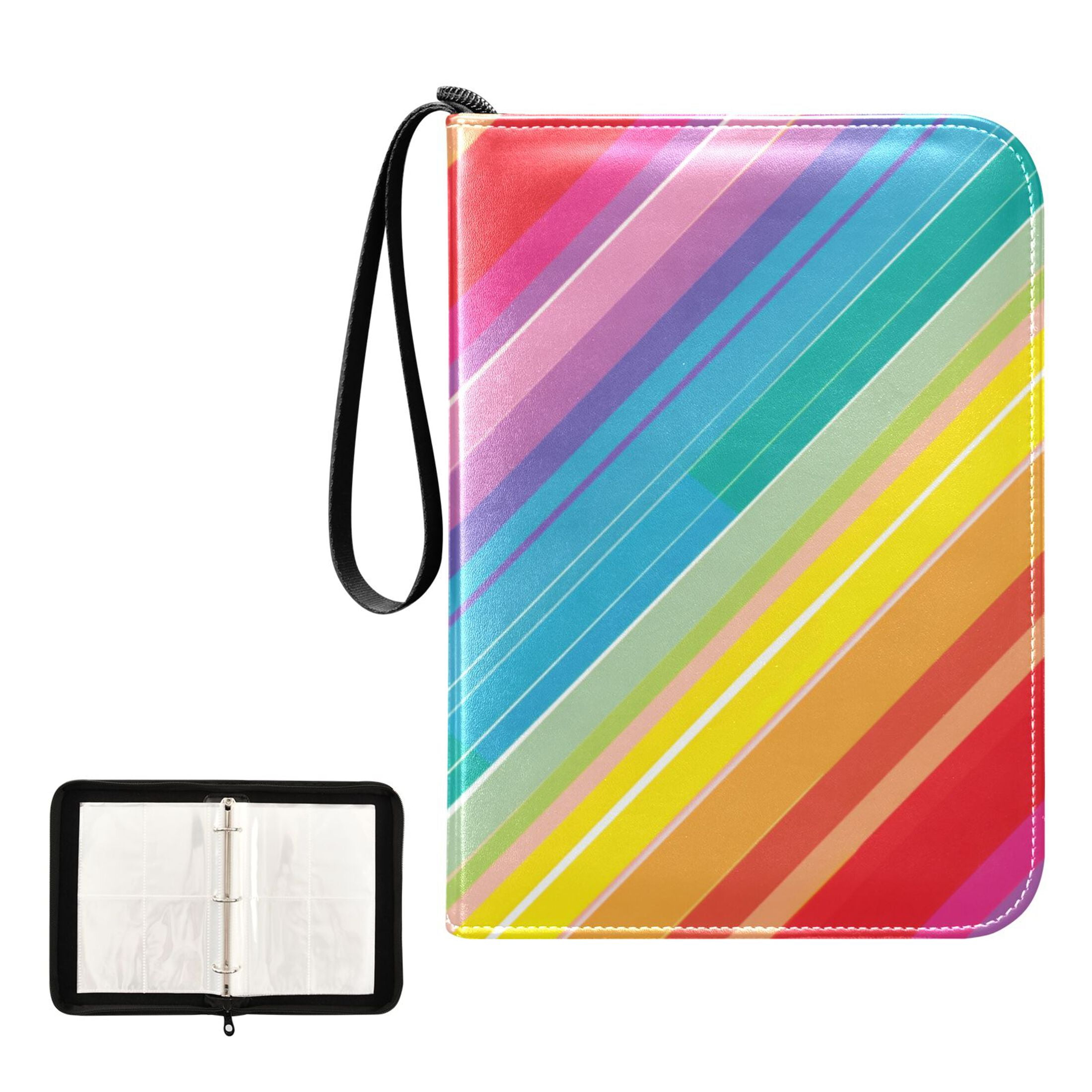 Trading Card Binder Album 400 Pockets 50 Removable 4-Pocket Pages Waterproof Rainbow Lines