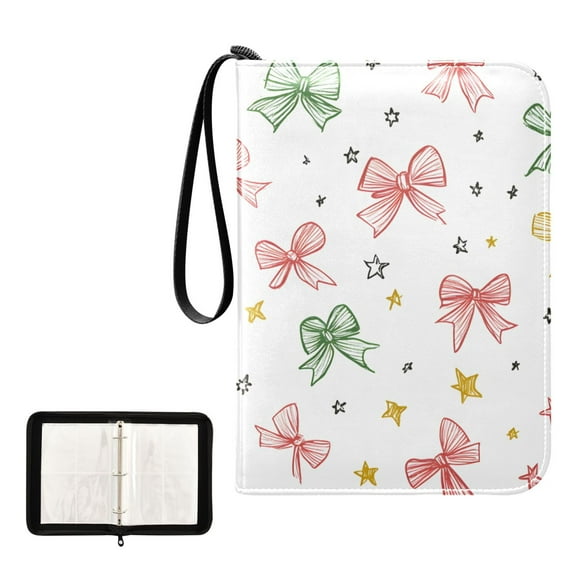 Trading Card Binder Album 400 Pockets 50 Removable 4-Pocket Pages Waterproof Red Green Yellow Bows Stars