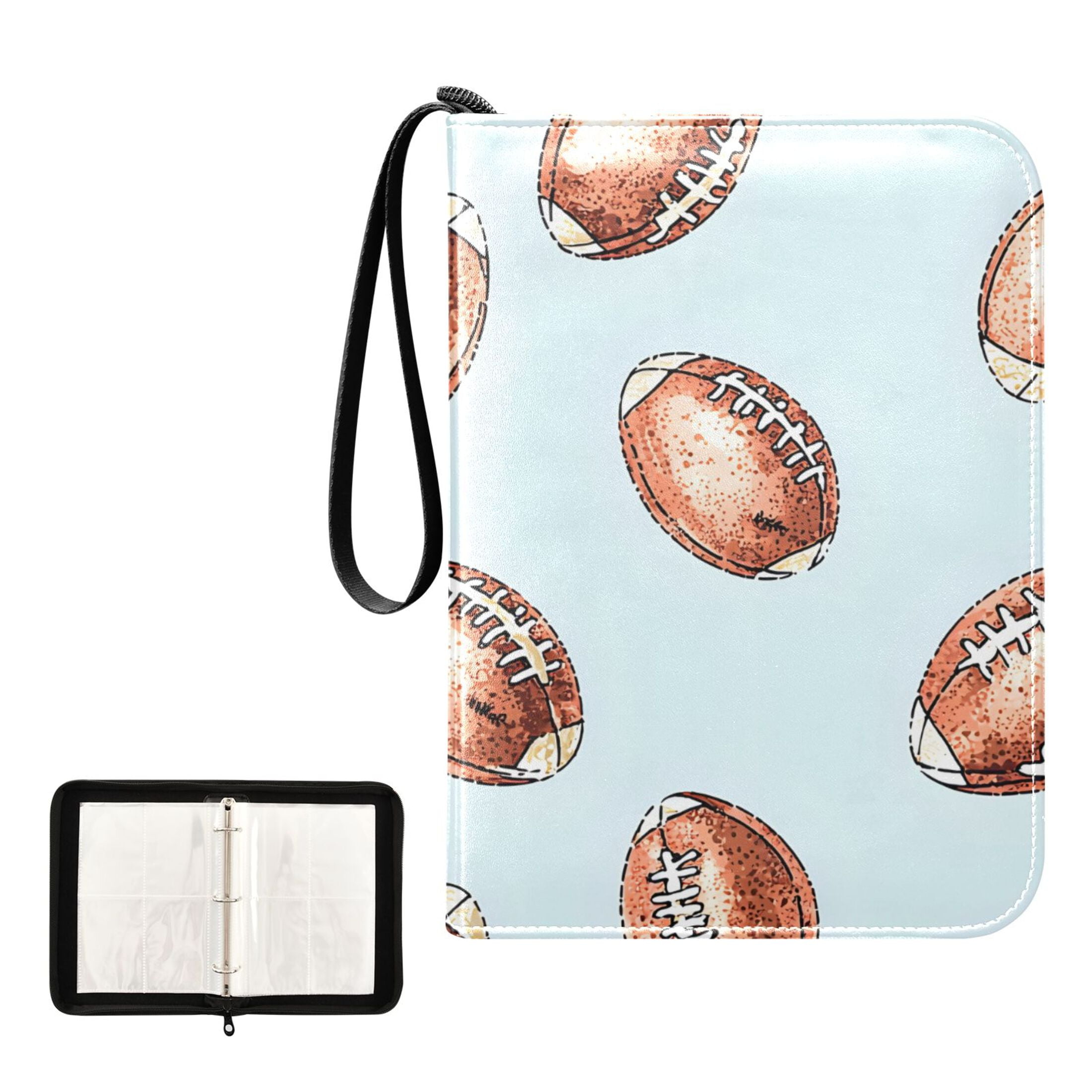 Trading Card Binder Album 400 Pockets 50 Removable 4-Pocket Pages Waterproof Rugby Ball