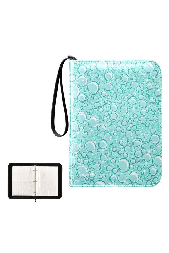Trading Card Binder Album 400 Pockets 50 Removable 4-Pocket Pages Waterproof Turquoise Bubbles