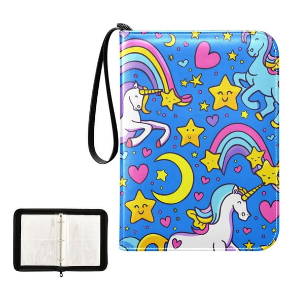 Trading Card Binder Album 400 Pockets 50 Removable 4-Pocket Pages Waterproof Unicorns Rainbows Stars Hearts