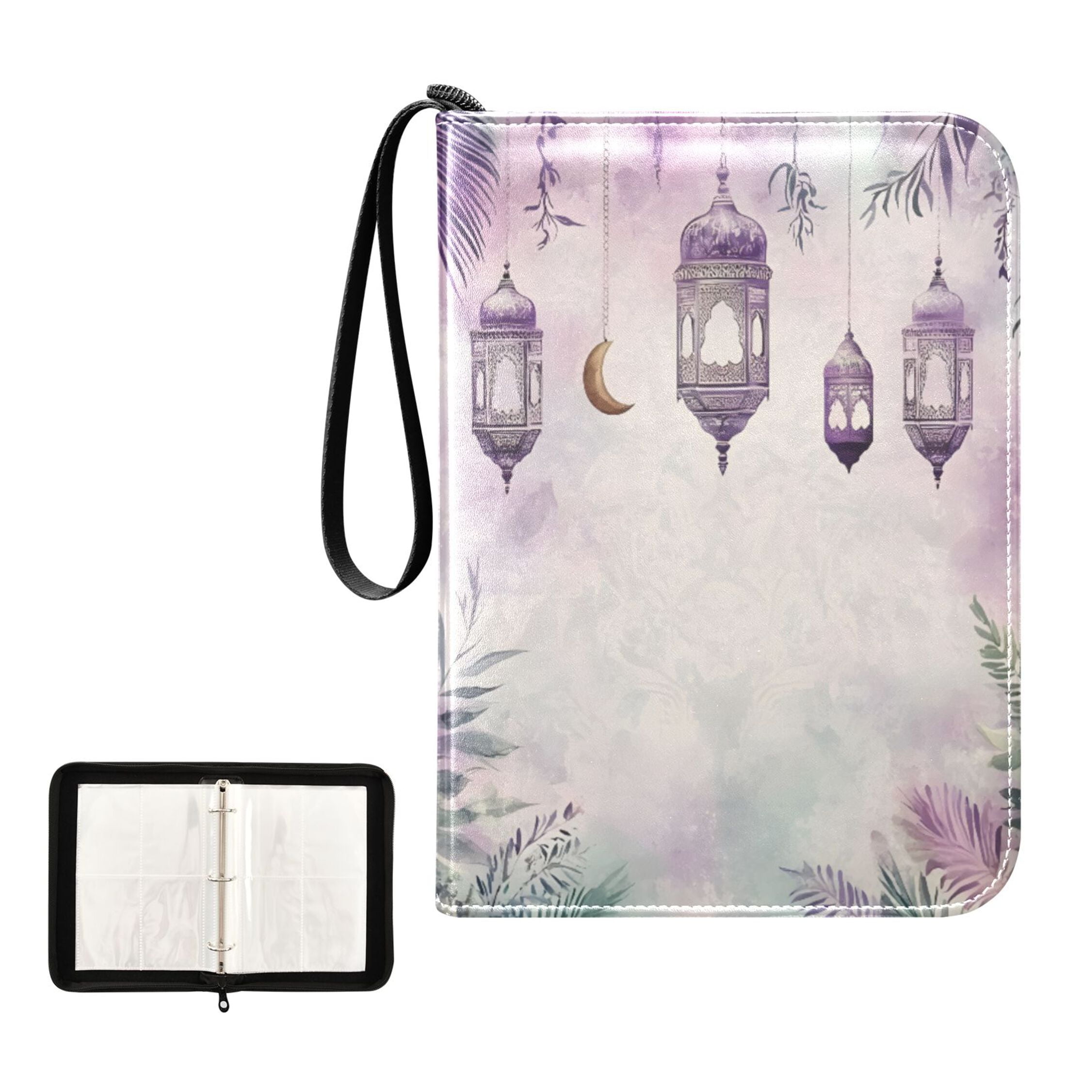 Trading Card Binder Album 400 Pockets 50 Removable 4-Pocket Pages Waterproof Watercolor Chandelier Plant