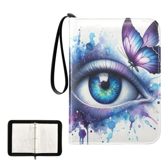 Trading Card Binder Album 400 Pockets 50 Removable 4-Pocket Pages Waterproof Watercolor Eye with Butterfly