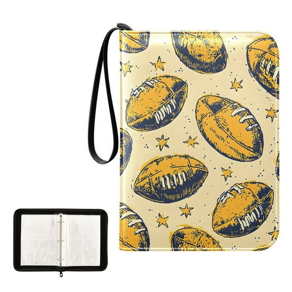 Trading Card Binder Album 400 Pockets 50 Removable 4-Pocket Pages Waterproof Yellow Rugby and Star