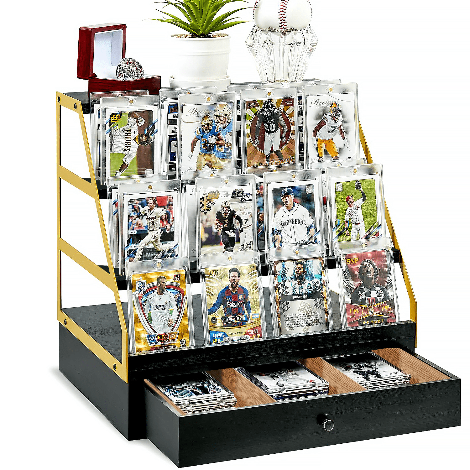 baseball display case with card holder Glass The baseball is fully protected and enclosed in a round case to prevent contact with dirt and dust Baseball & Trading Card Personalized