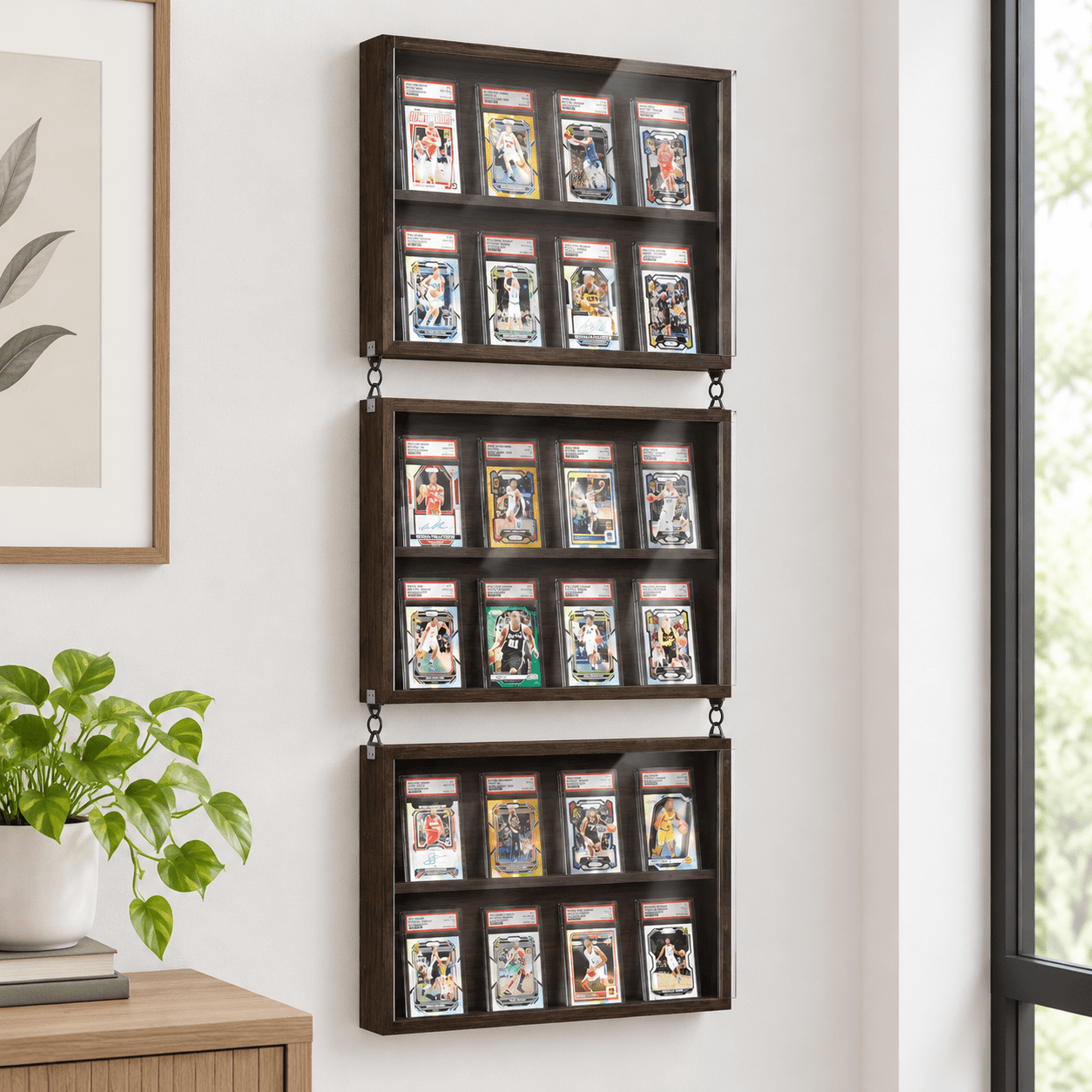 Trading Card Display Case 2-Layer 3 Pack Wooden Wall Mounted Frame for ...