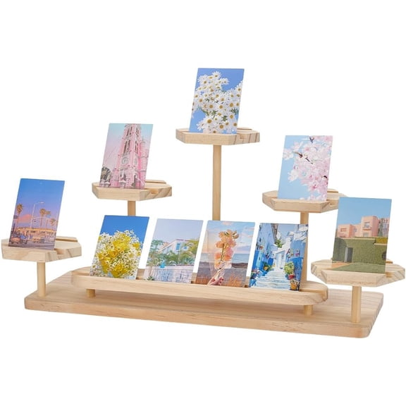 Trading Card Display Stand 4-Tier Wooden Card Shelf 18.5x6.3x5.1 Inch Tabletop Display Holder