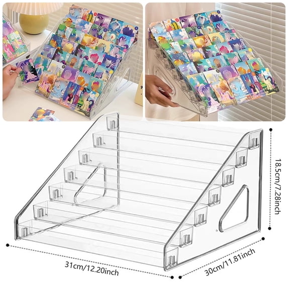Trading Card Display Stand, 7-Tier Greeting Card Display Stand, 12 in Acrylic Portable Versatile Display Rack Holder for Graded Cards, PSA Cards,Sports Cards, Business Cards