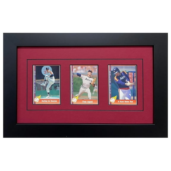Trading Card Frame for 3 Trading Cards Black Frame with Red (Black Trim) Matting