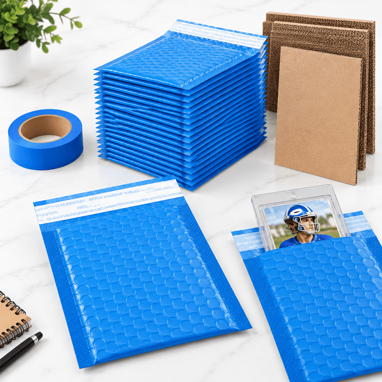 Trading Card Mailers Set Royal Blue, Corrugated Cardboard, Bubble Lined ...