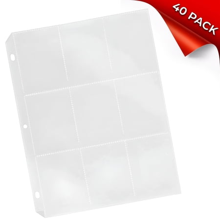Trading Card Protector Sheets 9 Pocket X 40 Plastic Pages Holds 360 Cards (3-Ring Binder Compatible)