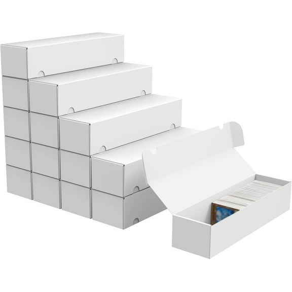 15-Pack 1100 Count, White Corrugated Cardboard Bulk Trading Card Storage Box, for TCG/Magic/Sport Cards