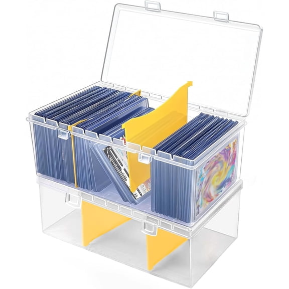 Trading Card Storage Box with 2 Dividers for 500 Sports Cards, Plastic Bulk Display Holder Collection Organizer Cases Container Fit for Baseball Football Playing Game Magic Cards 2 Pcs