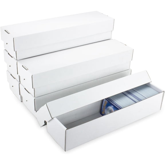 Trading Card Storage Box 6 Pack 1200 count with Lid, White Corrugated Cardboard Sports Card Storage Box for TCG/Magic/Mtg Storage and Collection, Horizontal
