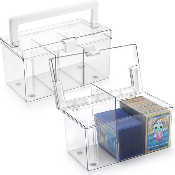 Trading Card Storage Box, Card Storage Box Hard Plastic, Toploader Storage Box,Playing Card Case with Removable Dividers,Large for 900 Cards 120 Toploaders,Fit for Standard Card and Toploader