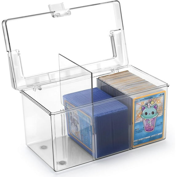 Trading Card Storage Box, Card Storage Box Hard Plastic, Toploader Storage Box,Playing Card Case with Removable Dividers,Large for 900 Cards 120 Toploaders,Fit for Standard Card and Toploader