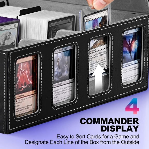 Trading Card Storage Box with Commander Display; 2400+ Deck Box for MTG with Removable Cover; Top Loaders Card Case fits Magic TCG PTCG Sports Cards; 24 Dividers, 4 Stoppers (Black, Grey)