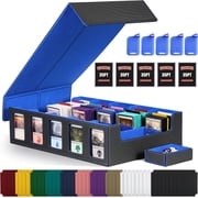Trading Card Storage Box with Commander Display, 5-Row Deck Case with Removable Lid; 3900+ Card Deck Box for MTG TCG Sports Cards, 5 Top Loaders, 5 Stoppers, 48 Dividers,1 Dice Tray