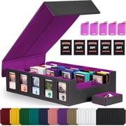 Trading Card Storage Box with Commander Display, 5-Row Deck Case with Removable Lid; 3900+ Card Deck Box for MTG TCG Sports Cards, 5 Top Loaders, 5 Stoppers, 48 Dividers,1 Dice Tray