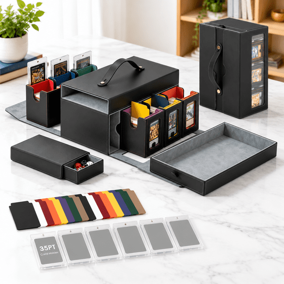 Trading Card Storage Box, Holds 1000+ Double-Sleeved Cards, Multicolored Craft Hobby Storage