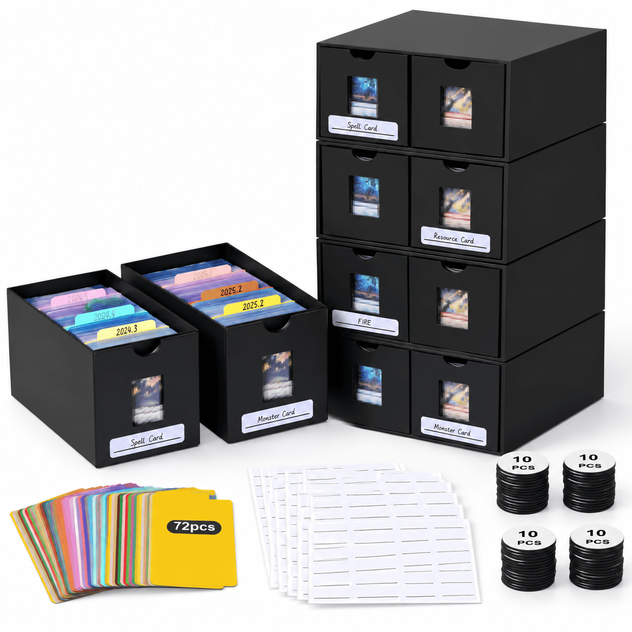 Trading Card Storage Box Set, 2-16 Boxes with Dividers, Labels, Tapes ...